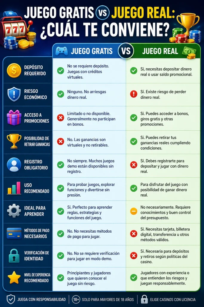 Juego gratis vs juego real comparación